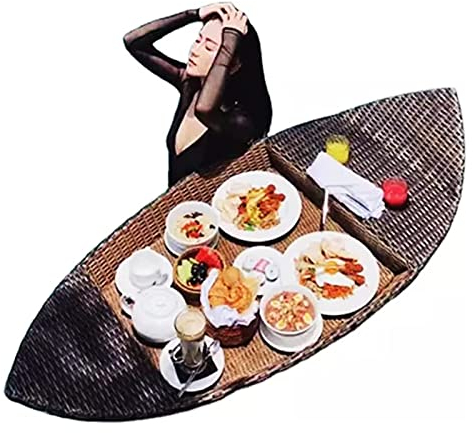 Bandeja de Servicio Tejida de ratán, Bandeja Flotante para Servir, Mesa de Piscina, Bandeja de Desayuno Flotante de ratán de Gran tamaño, Bandeja de Servicio Tejida de ratán Extra Grande, FL
