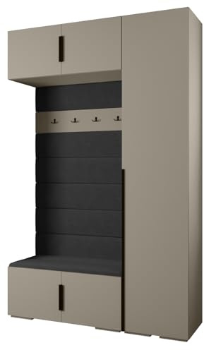 MEBLE KRYSPOL Inova 1 Möbelset - Moderne Garderobe - für Schlafzimmer, Wohnzimmer, Flur, Kinderzimmer - Ankleidemöbel - 236,7x150x47cm - Kaschmir, Paneele Manila 18, Handgriff Schwarz