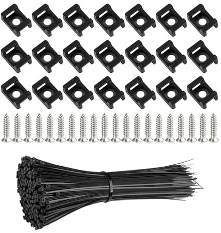 Pack of 300 Screw Cable Ties Holder, Cable Fastening, Cable Clamps for Screwing for Cable Ties, Nylon Saddle Mount Holder with Screws for Cable Attachment