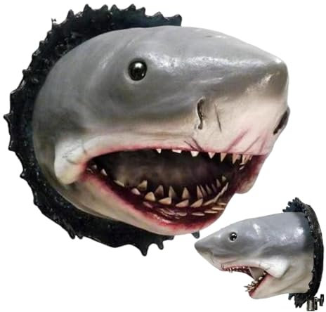 Gwtdtoad Hai Kopf Deko Haifisch Wanddeko Aus Harz Haifisch Statue Wandbehang Tierkopf Skulpture Für Zuhause, Schlafzimmer, Flur, Arbeitszimmer Dekoration 12x9x9cm