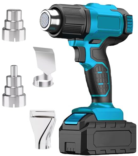Caossuixin Cordless Heat Gun for 18-20V Battery, (No Battery)Cordless hot air Gun with 2 Stage Air Volume Settings, Temperature Up to 550 °C & with 3 Nozzles for Welding, Bending Pipes, Colour