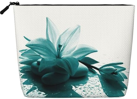 Sac de maquillage de voyage imprimé lys sarcelle, trousse de maquillage de voyage, étui de maquillage portable pour femmes, Noir , Taille unique