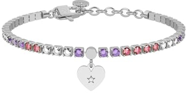 KIDULT - Bracciale Donna - Bracciale tennis rosa e viola con cuore - 732322