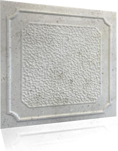 Lot de 24 panneaux 3D en polystyrène, panneaux de plafond, béton blanc, aspect béton, panneaux muraux, décorations, plafonds, revêtement mural, 3 mm d'épaisseur, 50 x 50 cm, 6 m² (12020)