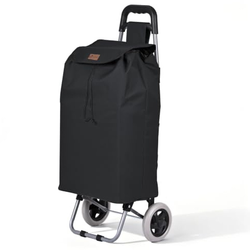 VOUNOT® Chariot de Courses 2 Roues Pliable Chariot de Marché 2 en 1 Caddie à roulettes Sac en Oxford avec Poche Zippée Montée d Escalier 59L Noir