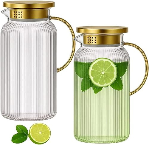2er-Set Wasserkrüge mit abnehmbarem Deckel, 2 L für heiße & kalte Getränke