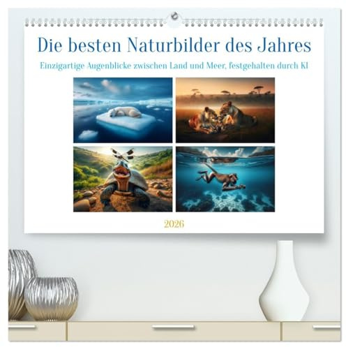 Die besten Naturbilder des Jahres - Einzigartige Augenblicke (hochwertiger Premium Wandkalender 2026 DIN A2 quer), Kunstdruck in Hochglanz: Erleben ... Natur, eingefangen durch KI. (CALVENDO Tiere)