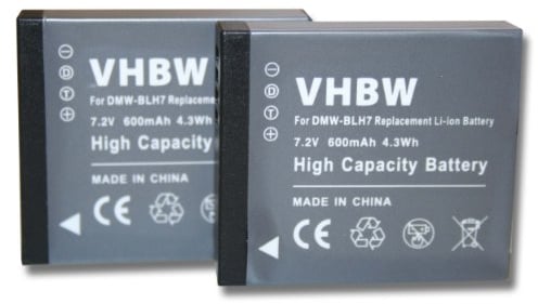 vhbw 2X Batterie Compatible avec Panasonic Lumix DC-GX800K, DC-GX800, DC-GX850, DC-GX880 Appareil Photo (600mAh, 7,2V, Li-ION), Puce d'information