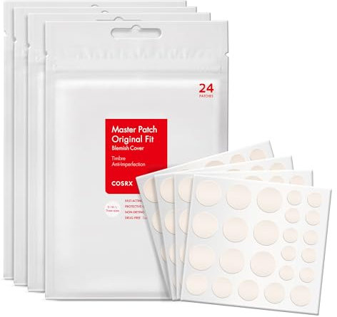 COSRX Master Patch Original Fit 96 Stück - 4 Packungen, Anti Pickel Patches, gegen Pickel und Unreinheiten, Acne Pimple Patches, Intensive Behandlung, Hydrokolloid Pflaster gesicht, 3 Größen