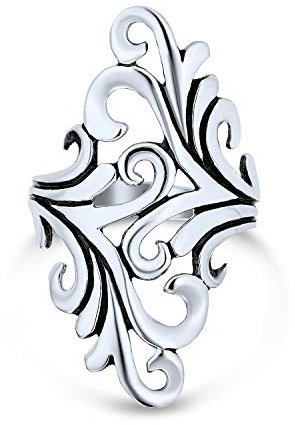 Boho Südwestlicher Stil Natur Wirbel Blatt Ranke Wrap Bypass Vollfinger Rüstung Statement Ring Western Schmuck für Frauen Teenager Oxidiertes .925 Sterling Silber