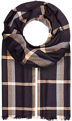 Compagno Schal Damen Herren XXL klassisch Karo Schal Karomuster mit kurzen Fransen Winter Winterschal Weihnachten, SCHAL Farbe:Schwarz