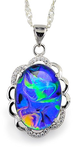 FUN JEWELS - Stimmungs-Halskette mit ovalem Anhänger - Farbwirbel wechsel je nach temperatur - Vintage-Stil – Blütenform – Messing - Halskette 45 cm