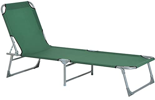 Outsunny Reclining Sun Lounger Chair Folding Camping Bed for Travel Green.