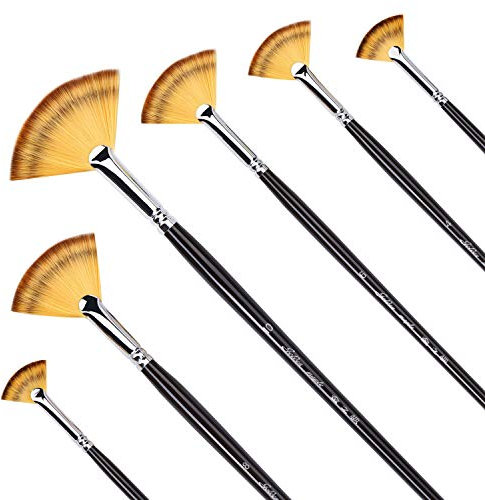 WLOT Fan Brushes - Artist Soft Anti-Shedding Nylon Hair Paint Brush Set for Acrylic Watercolor Oil Painting (6 Pcs,golden maple series)