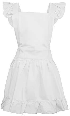Aspire Delantal Cocina Blanco Delantal Camarera Cruzado Espalda Ajustable Volantes Retro Algodón 6 Tamaños 45-82 cm Fiesta Hotel Chef Hombre y Mujer