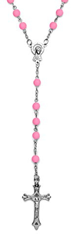 Soul-Cats Rosenkranz Kette Kreuz blau rosa gelb grün schwarz, Farbe: pink