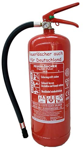 Brandengel® Feuerlöscher 6kg ABC Pulver Brandklasse ABC, EN 3, Manometer, Messingarmatur + Sicherheitsventil, Pulverlöscher o. Kunststoffstandfuß o. Wandhalter (Ohne Prüfnachweis U. Jahresmarke) Büro