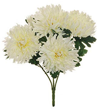 Fiori Artificiali Mazzo 5 fiori crisantemo spider cm 54 decoro composizione (Bianco)