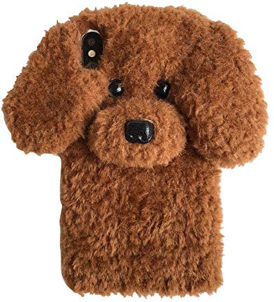 UnnFiko Super Cute Teddy Dog Fluffy Fur Case - Compatible with iPhone 7/8, Fuzzy Furry Warm Plush Soft TPU Winter Case Protective Covers (Teddy Brown)