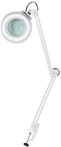 SOULONG 8x Lampada con LED lente d' ingrandimento, Lampada da lavoro cosmetica, LED Illuminante Magnifier con stativo regolabile, Luce Bianca Fredda per Estetista, Laboratorio e Lavori di Precisione