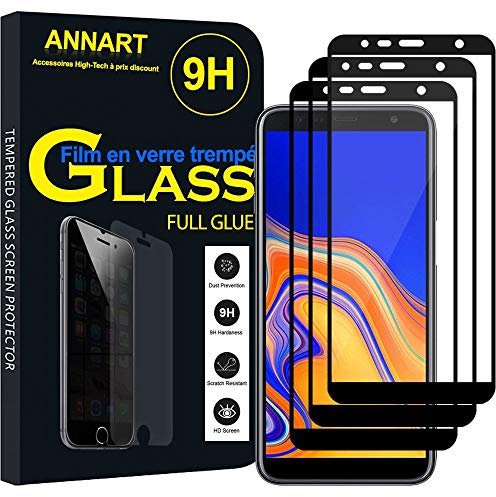 ANNART Protecteur d'écran pour Galaxy J6+/ J6 Plus (2018) [3 Pièces] Pleine Colle Verre Trempé Ultra Clair 9H Dureté Protecteur d'éCran Full Glue pour Samsung Galaxy J6+/ J6 Plus (2018) 6.0 - Noir