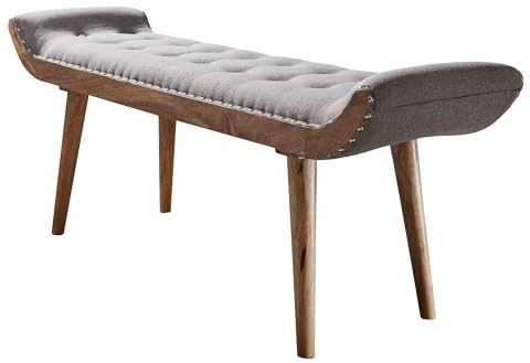 Wohnling Sitzbank 125x38x51 cm Stoff Massivholz Grau Chesterfield | Polsterbank für 2 Personen, Stoffbank als Bettbank für Flur und Schlafzimmer, Bank mit stabilen Holzbeinen