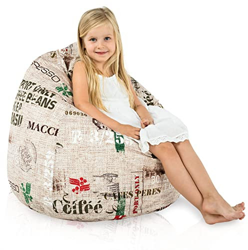 Italpouf Sitzsack L Kindersitzsack, Indoor, Sitzsack Sessel für Kinder, EPS Perlen Füllung, Abnehmbarer Bezug, Maschinenwaschbar, Kindersessel, Zertifiziert, Kaffee