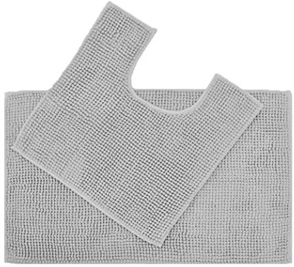 Allure Chenille Bobble Bath Mat Set - Non Slip Two Piece Bath & Toilet Mat Set, Super Soft, Absorbent & Easy Care (Light Grey)
