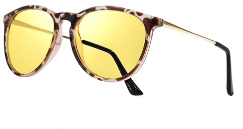 TJUTR Polarisierte Nachtfahrtbrille für Autofahren Damen und Herren HD Gelbe Nacht Vision Blendschutz Brille - UV400 (Weiß Tortue/Gelb)