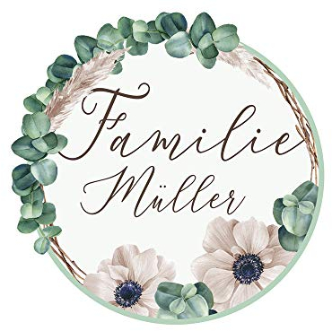 GRAZDesign Wandtattoo Flur Familie, personalisiert mit Namen, Rundes Sticker Blumen Eukalyptus, Eingang & Flur Deko, Wandsticker Wohnzimmer, rund / 30x30cm