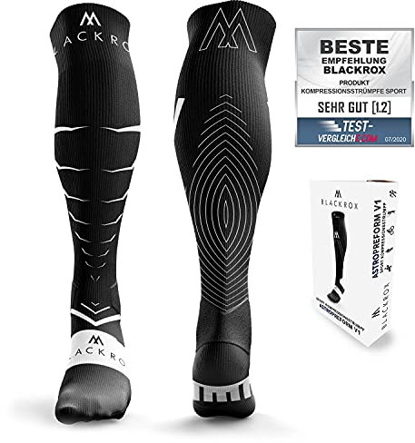 BLACKROX Kompressionsstrümpfe Sport Astropreform Kompressionssocken Vergleichssieger Sportkompressionsstrumpf Laufstrümpfe Fussball Damen Herren Lang Compressions Socks (Schwarz-VIPEROX, L-XL)