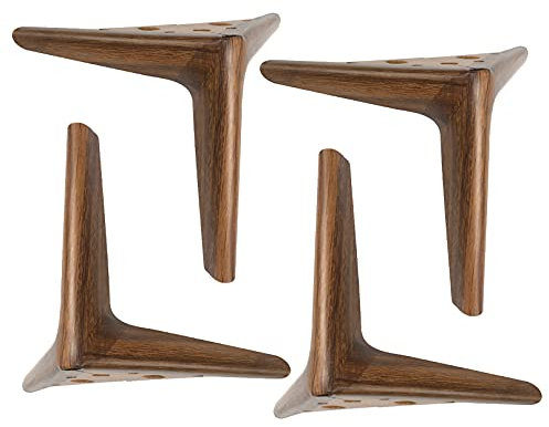 Lot de 4 Pieds de Meubles,Pieds de Lit En Métal,Pattes de Canapé de Bricolage,Pied de Table Basse Triangle,Pieds de Armoire en Fer,Cabinet Jambe de Rechange,Marron Grain de Bois (15cm/5.9in)