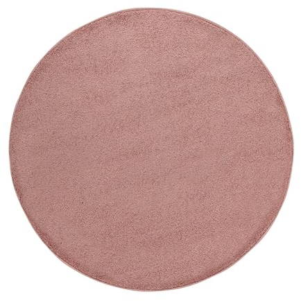 Carpetsale24 Teppich Wohnzimmer Dichter Kurzflor Einfarbig Teppich Modern Robust Rechteckig und Rund Teppich Rosa Teppich 120 cm Rund