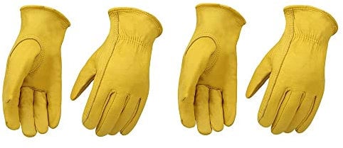 OLSON DEEPAK Arbeitshandschuhe aus Leder für Fahrer/Motorrad/Reiten/Hofarbeit/Farm-Weich und perfekte Passform für Herren und Damen (Gelb(2 Paar), L)