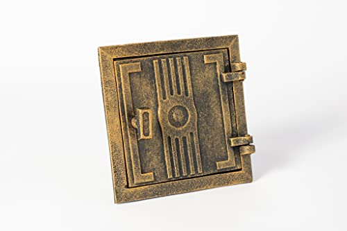 SEZAM Porte de visite pour fours en fonte 17 x 3,5 x 17 cm, porte cheminée - abattant - porte de dégagement, pour fours, fours & cheminées - vieil or peint