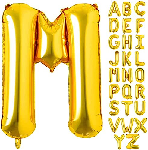 AONAT Gold Luftballons Alphabet 16 Zoll, Folienballon Buchstaben Luftballon Große Mylar Folie Helium Brief Luftballons Geburtstag Hochzeit Babyparty Silvester Dekoration (Buchstabe M)