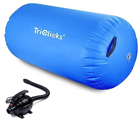 Triclicks Inflatable Air Roller Gymnastics Mat With Electric Pump, 3 Sizes 100/120 cm Air Roll Air Barrel Tumbling Mat Fitness Exercise Training Roller for Toddler/Adults Home Use (120x90cm, Blue)