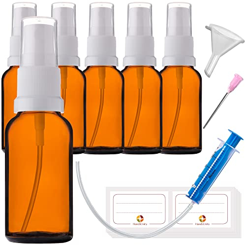 HandsUnity 20ml-6Stk Sprühglasflasche - Apotheke Bernsteinglasflaschenset mit weißem Zerstäuber Glassprühflasche aus Braunglas inklusive 17 Zubehörteile