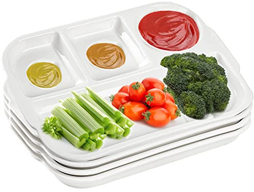 TOPZEA Confezione da 4 vassoi divisi, piatti da portata in ceramica con 4 scomparti, vassoio per il pranzo per fast food per il controllo delle porzioni, piatti per fonduta con salsa di aceto