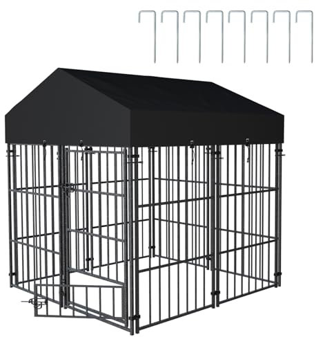 BingoPaw Chenil pour Chien Éxterieur: Parc Enclos Chien Extérieur Intérieur Cage Niche Grande Taille en Métal avec Toit Tissu Oxford 127x120x134cm