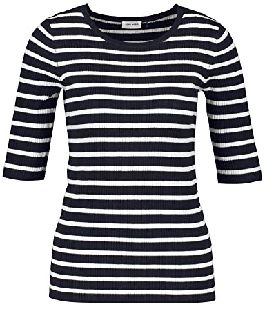 Gerry Weber Damen Kurzarmpullover aus feinem Rippstrick halber Arm gestreift Blau/Ecru/Weiss Ringel 48