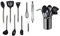 ECHTWERK Ustensiles cuisine, 10 pièces, silicone antiadhésive, manche inox, support, édition noire.