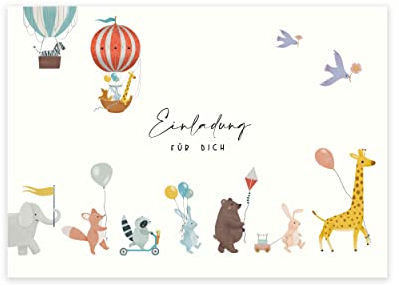 Generisch 10x Zwillinge Einladungskarten | Einladung für Zwillinge | Kindergeburtstag - Einladung mit Tieren | Kinder Einladung | DIN A6
