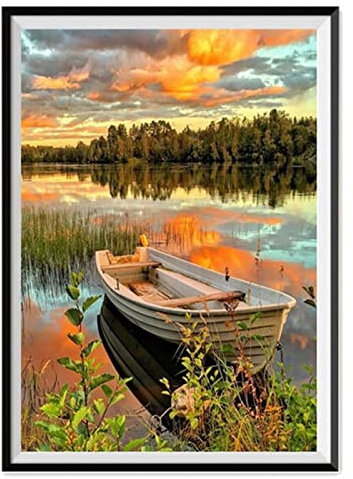 Diamond Painting, DIY Kinder Diamant Painting Bilder, Landschaftsboot 5D Erwachsene Groß Vollbohrer Diamant Malerei Cross Stickerei Malerei Kits, für Wohnwand Wand Dekoration Geschenk 70x100cm