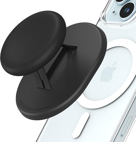 Sinjimoru A-Type Handyhalterung für MagSafe, 2 in 1 Handyhalter als süßer Handy-Ständer für iPhone 12 13 14 15 16 Plus Pro Max, Fingerhalterung Kickstand für Apple & Galaxy. M-Mini Tok Schwarz