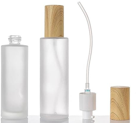 120ml/4oz Empty Clear Frosted Glass Pump Bottle Cosmetic Cream Lotion Bottle with Plastic Lid Refillable Travel Toiletries Container Pump Dispenser Vials Jars for Foundation Emulsion Essencial Oil