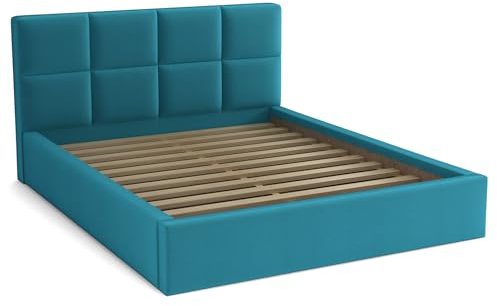 bonni Polsterbett Alaska 180x200cm Bett mit Lattenrost Doppelbett mit Bettkasten Bettgestell Holzbett Stauraumbett (Türkis)