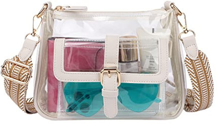 Ynport Crefreak Bandolera Transparente de PVC para Mujer Bolso de Hombro Transparente Pequeño Aprobado por el Estadio Bolso de Hombro para Conciertos Bolso de Hombro de Verano, Beige
