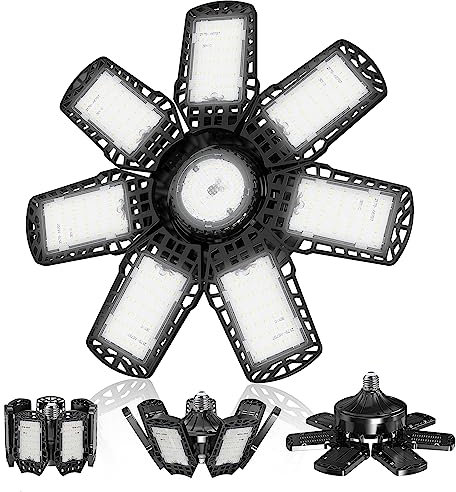 Kakashome 200W Lámpara de Garaje, 20000LM 7000K Luz de Taller Deformable con 7+1 Paneles Ajustables Luz LED para Garaje, Iluminación de Taller para Garaje, Almacén Sótano, Gimnasio, Granero