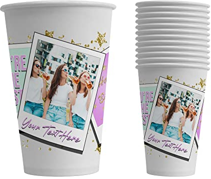 Bang Tidy Clothing Personalised Paper Photo Cups 50 Pack - 12 Oz (300 ml) - Birthday Party Tableware Decorations for Parties - Disposable Recyclable - Add Own Photo and Text - Best